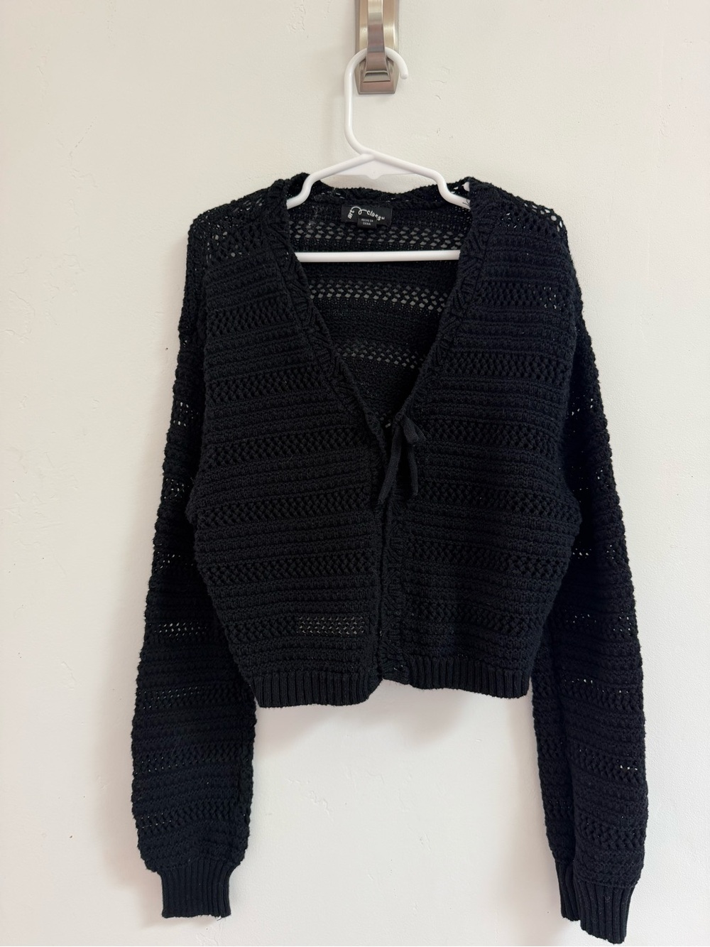 art class Black Crochet Tie-Front Cardigan